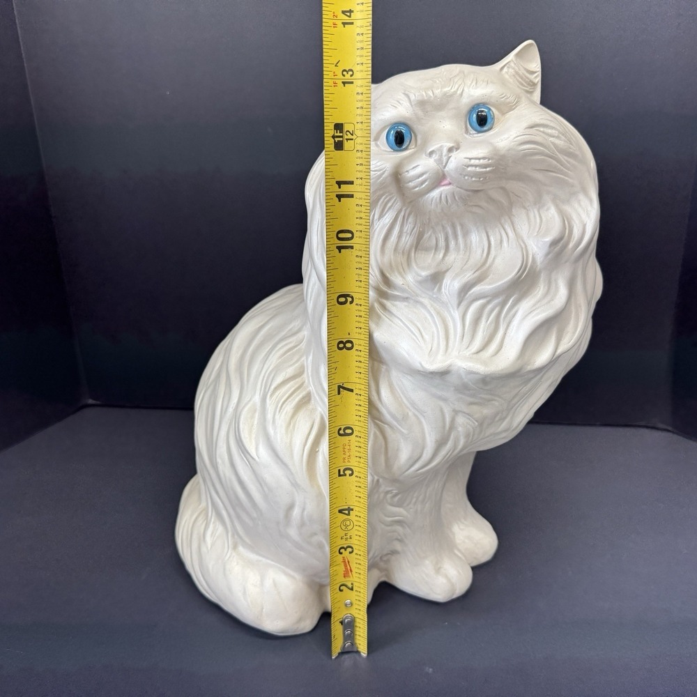 Vintage Life Size White Ceramic Persian Cat Statue 13 Inch Blue Eyes MCM - Picture 11 of 11